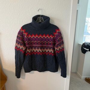 Navy Patterned Turtleneck Sweater by Krimson Klover